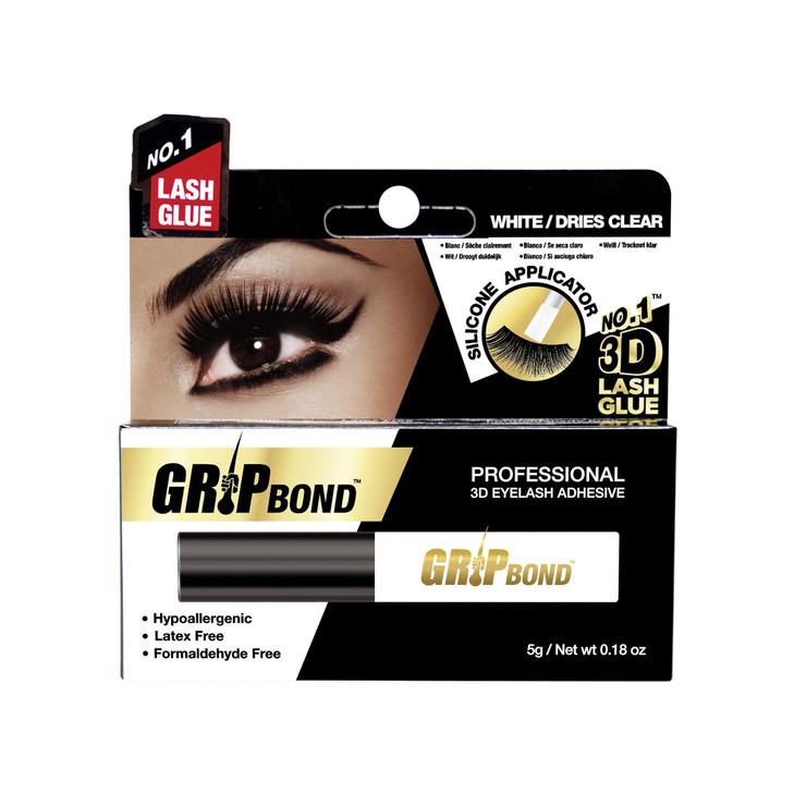 EBIN NEW YORK Grip Bond Eyelash Glue Silicone White 0.18 oz | Fast Dry Lash Glue Dries Clear | Extra Strong Hold Smudge Resistant Latex Free for Sens