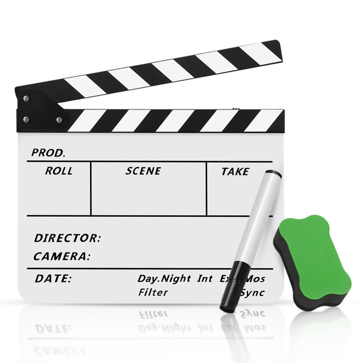 Flexzion Directors Film Clapper Board Film Slate, Acrylic Plastic Dry Erase Movie Clapboard for Studio Camera Theater Props TV Video Film Cut Action
