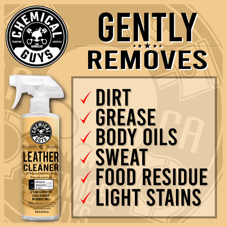 Chemical Guys Colorless and Odorless Leather Cleaner - Safe for Natural, Synthetic, Faux, and Pleather, Car Interior Cleaner, Safe for Furniture, Boo