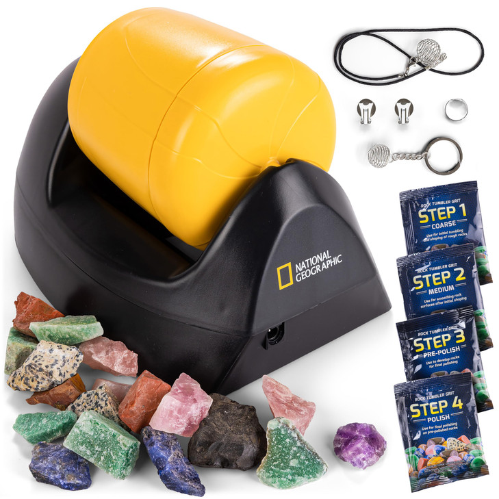 National Geographic Starter Rock Tumbler Kit - Durable Leak-Proof Rock Polisher - Complete Rock Tumbling Kit with 4-Stage Silicon Carbide Grit - Geol