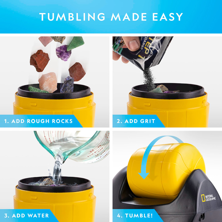 National Geographic Starter Rock Tumbler Kit - Durable Leak-Proof Rock Polisher - Complete Rock Tumbling Kit with 4-Stage Silicon Carbide Grit - Geol