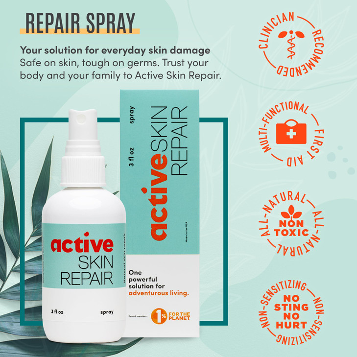 Active Skin Repair First Aid Healing Skin Spray - Natural & Non-Toxic with Hypochlorus Acid for Minor Cuts, Wounds, Scrapes, Rashes, Sunburns, & More