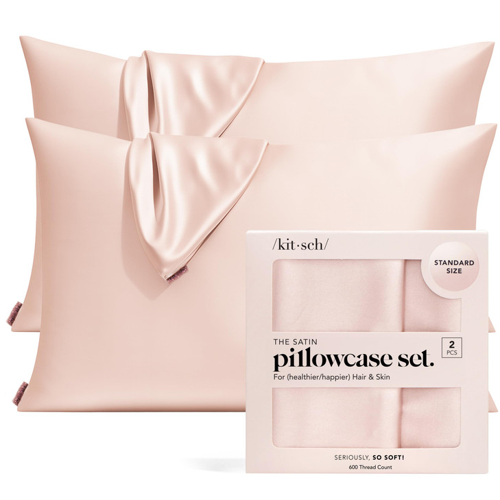 Kitsch Satin Pillowcase with Zipper for Hair & Skin - Softer Than Silk Pillow Cases, Smooth Cooling Satin Pillow Case, Wrinkle-Free, Machine Washable