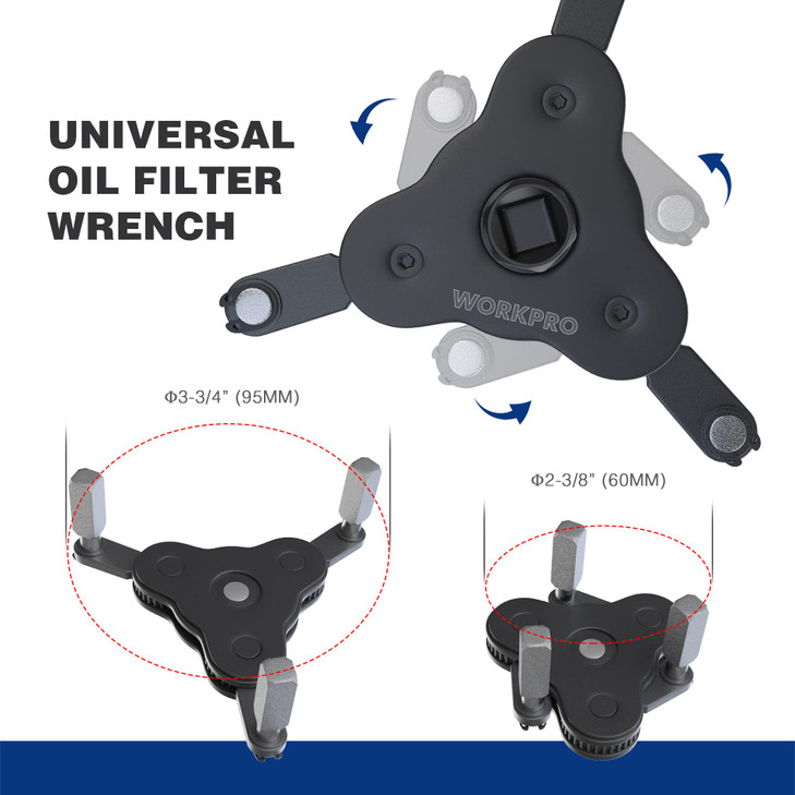 WORKPRO Universal Oil Filter Wrench Adjustable, Magnetic Oil Filter Removal Tool, Oil Filter Change Set, Ideal for Engine Filters, Conduit, & Fitting