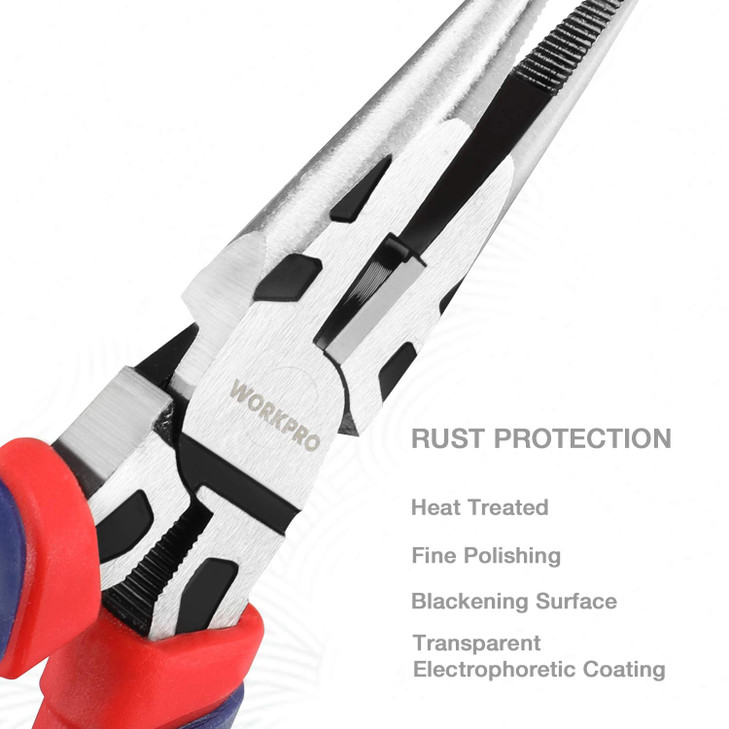 WORKPRO Pliers Set, Premium Cr-V Construction, Includes 6 Inch Slip Joint, Long Nose, Diagonal Cutting, 8 Inch Groove Joint, 7 Inch Linesman and Stor
