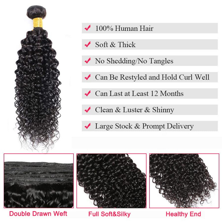 Kinky Curly Bundle Human Hair 8A Unprocessed Virgin Remy Kinky Curly Human Hair 1 Bundle Virgin Hair Kinky Curly 1 Bundle (100g) Natural Color (12")