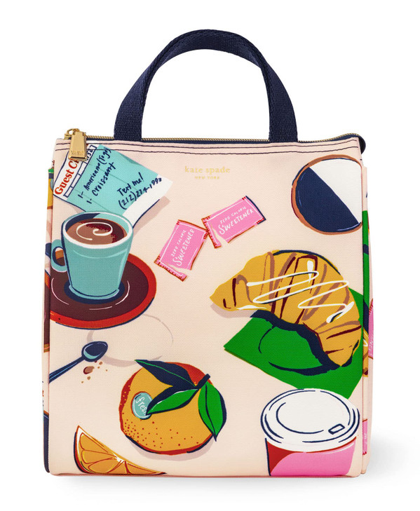 kate spade new york Portable Soft Cooler Lunch Bag, Thermal Tote with Insulated Interior Lining and Storage Pocket, Lunch Tote for Women, Rise and Sh