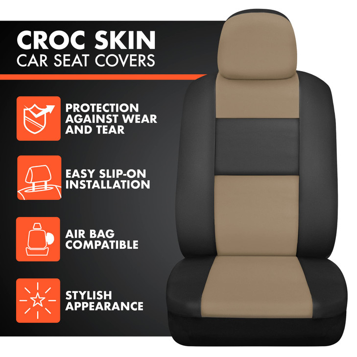 BDk Faux Leather Car Seat Cover Full Set - Front & Rear Split Bench Beige Seat Covers for SUV & Truck Seat Covers, Airbag Compatible - Interior Prote