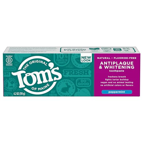 Tom's of Maine Fluoride-Free Antiplaque & Whitening Natural Toothpaste, Peppermint, 4.2 oz. 3-Pack (Packaging May Vary)
