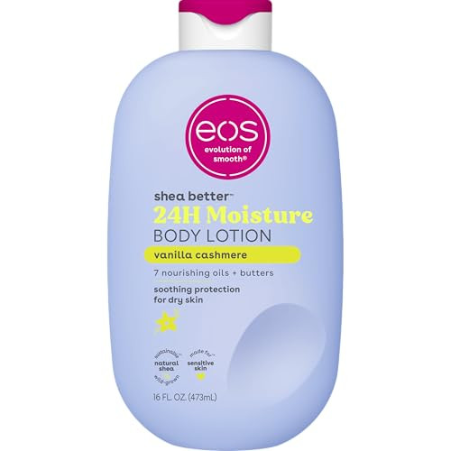 eos Shea Better Body Lotion Vanilla Cashmere, 24-Hour Moisture Skin Care, Lightweight & Non-Greasy, Natural Shea, Vegan, Vanilla Body Lotion, 16 fl o