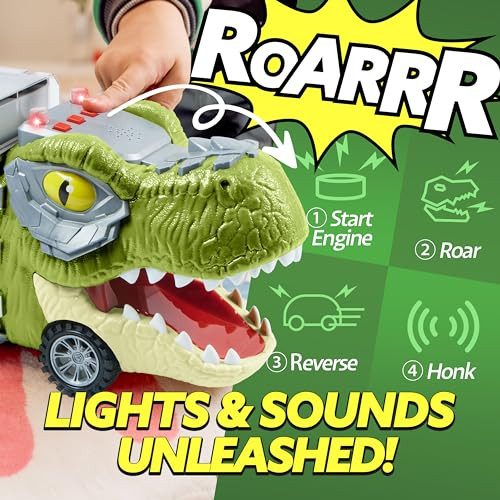 JOYIN 13 in 1 Dinosaur Toys for Kids 3-5, Transport Dinosaur Carrier Truck with 12 Pull Back Cars, Toddler Toys 3-4? Birthday Gifts for 3 4 5+ Year O