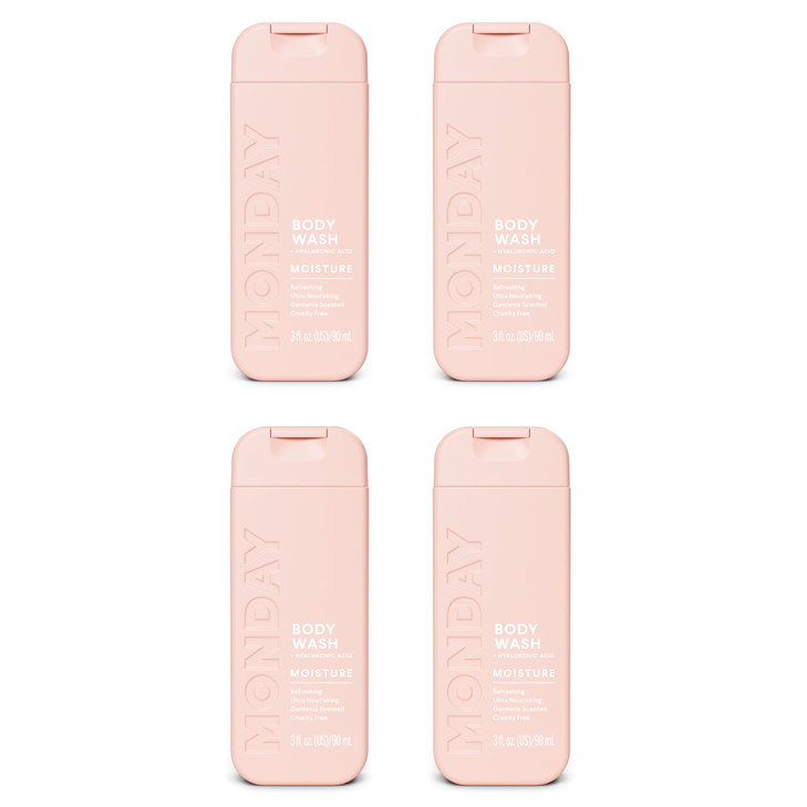 MONDAY Body Wash Moisture Travel Pack -90ML (4 Pack) - Nourishing Ingredients, Shea Butter, Coconut Oil and Grapefruit Extract, Hyrdrate and Replenis
