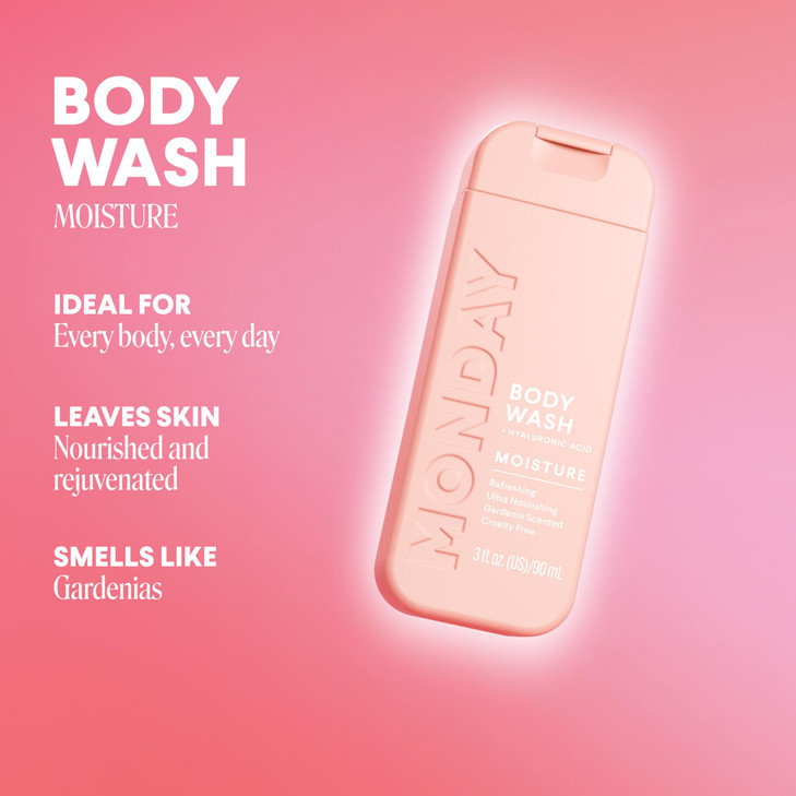 MONDAY Body Wash Moisture Travel Pack -90ML (4 Pack) - Nourishing Ingredients, Shea Butter, Coconut Oil and Grapefruit Extract, Hyrdrate and Replenis