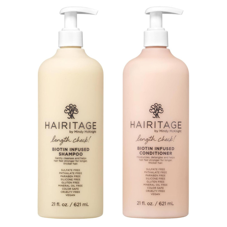 Hairitage Biotin Shampoo and Conditioner Set - Sulfate Free + Paraben Free, Color Safe, with Castor Oil for Anti-Frizz, Volume + Moisture for Women,