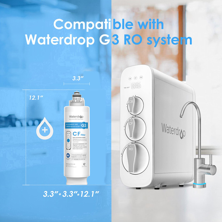 Waterdrop G3-N1CF Filter, Replacement for Waterdrop G3-W & G3P600 & G3P800 Reverse Osmosis System, 6-month Lifetime