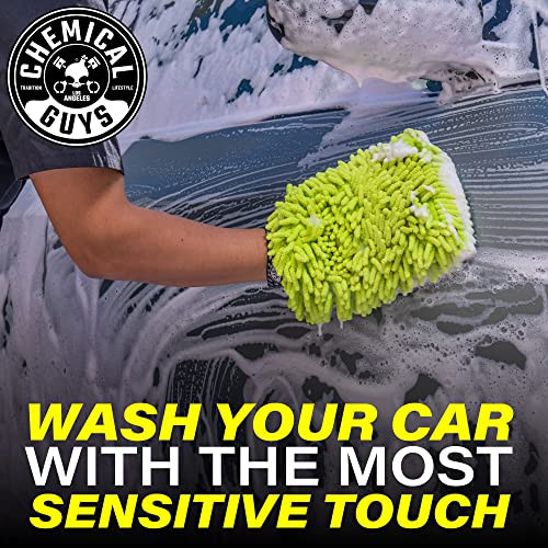 Chemical Guys Chenille Premium Scratch-Free Microfiber Wash Mitt for Car Washing - 2 Pack, Lime Green, Ultra-Soft Car Wash Gloves, Swirl-Free Finish,