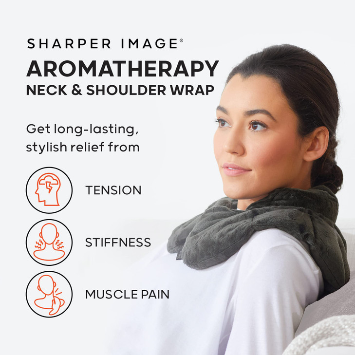 Sharper Image Heated Neck & Shoulder Wrap - Microwavable Warm & Cooling Plush Pad, Scented Aromatherapy (100% Natural Lavender & Herb Spa Blend), Pai