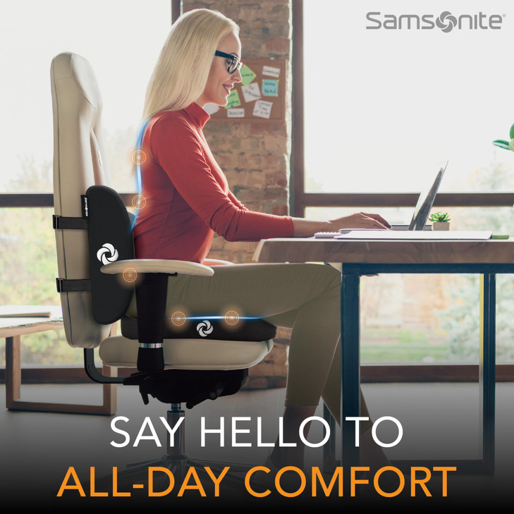 Samsonite Ergonomic Seat Cushion and Lumbar Support Cushion Combo, Memory Foam Office Chair for Back Support, Car Seat and Wheelchair Ergonomic Pillo