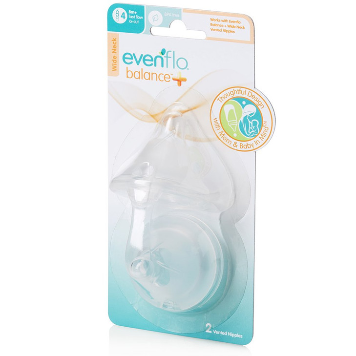 Evenflo Feeding Balance Plus Wide Neck Nipples for The Balance Plus Wide Neck Baby Bottles - Helps Reduce Colic - Fast Flow/X-Cut, 8 Months and Up (P
