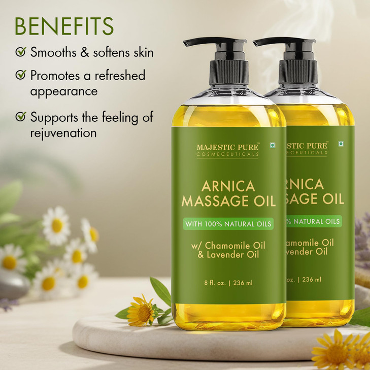 MAJESTIC PURE Arnica Sore Muscle Massage Oil for Massage Therapy-Refreshing & Relaxing-Natural Oils Lavender & Chamomile Essential Oils-All Skin Type
