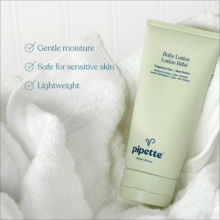 Pipette Baby Lotion, Fragrance Free, Hydration & Natural Moisture of Baby's Delicate Skin, Made with Ceramides and Renewable Plant-Derived Squalane,