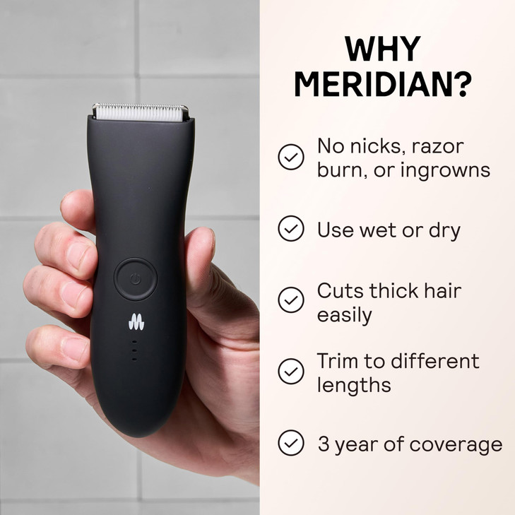 MERIDIAN The Trimmer Original  Body Hair Trimmer for Men, Electric Groin & Body Groomer for Pubic Hair, Chest, Legs & Underarms, Waterproof & Rechar