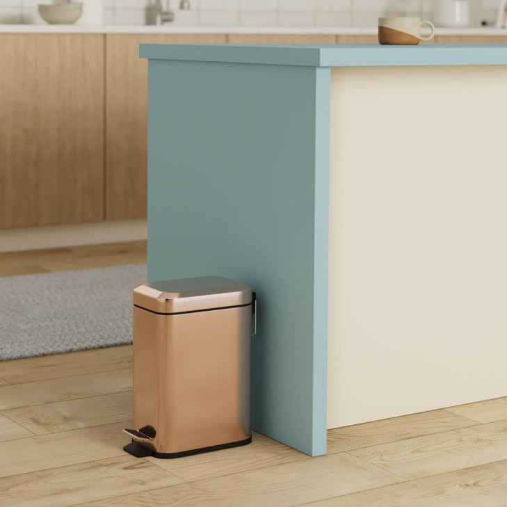 Homie Soft Close, Slim Trash Can 1.6 Gallon with Anti - Bag Slip Liner and Lid, Use as Mini Garbage Basket, Slim Dust Bin, or Decor in Bathroom, Rest