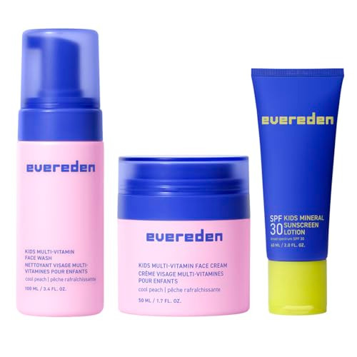 Evereden Daily 1-2-3 Routine Set: Kids Sunscreen SPF 30 | Kids Skin Care Set with Multi-Vitamin Face Wash & Face Cream, Mineral Toddler Sunscreen | C