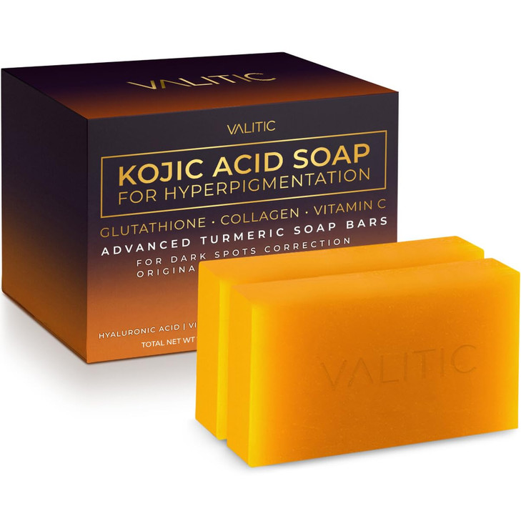 VALITIC Kojic Acid Soap for Hyperpigmentation - with Glutathione, Collagen & Vitamin C - Advanced Soap Bars with Turmeric - Original Japanese Complex