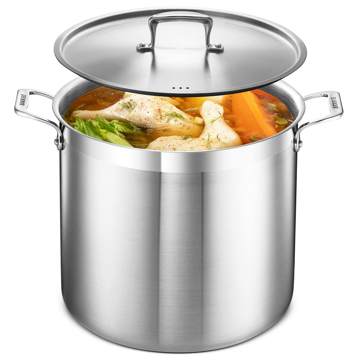 Stainless Steel Stockpot with Lid 20 Quart, Durable 18/8 Stainless Steel, Impact-Bonded Base for Even Heating, Riveted Handles, Oven & All Stove Comp