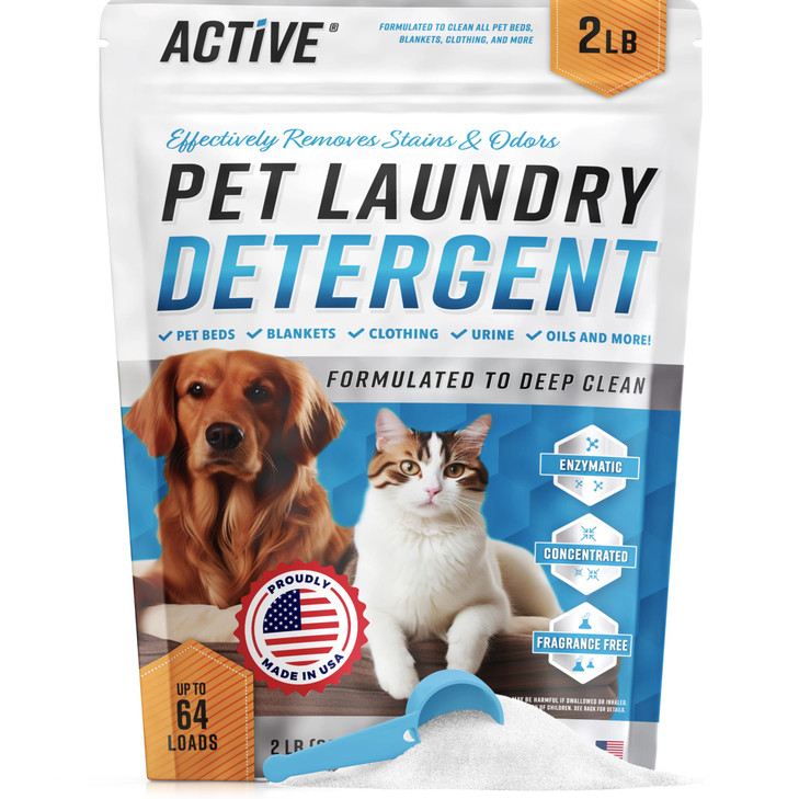 Pet Laundry Detergent Odor Remover - ACTIVE Enzyme Based Powder Detergent for Dogs Beds, Cat Pee, HE Washer Friendly Natural Enzymatic Deodorizer, Ur