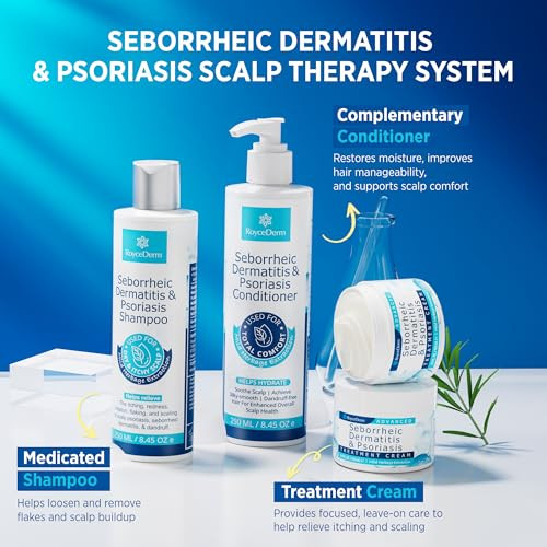 Seborrheic Dermatitis & Psoriasis Cream, Shampoo and Conditioner Set - Scalp Therapy System for Folliculitis, Psoriasis, Dandruff, Dry Scalp - Scalp
