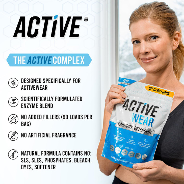 Active Wear Laundry Detergent & Soak - Formulated for Sweat and Workout Clothes - Natural Performance Concentrate Enzyme Booster Deodorizer - Powder