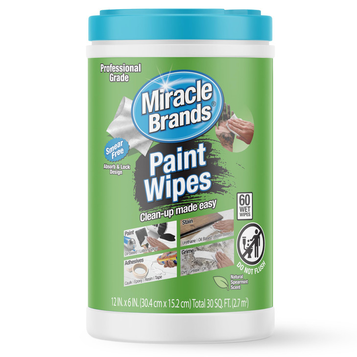 MiracleWipes for Paint Prep & Cleanup, Remove Tough Grime Build-Up, Wet Paint, Caulking, Epoxy, Colorant, and more from Hands, Surfaces, & Tools - 60