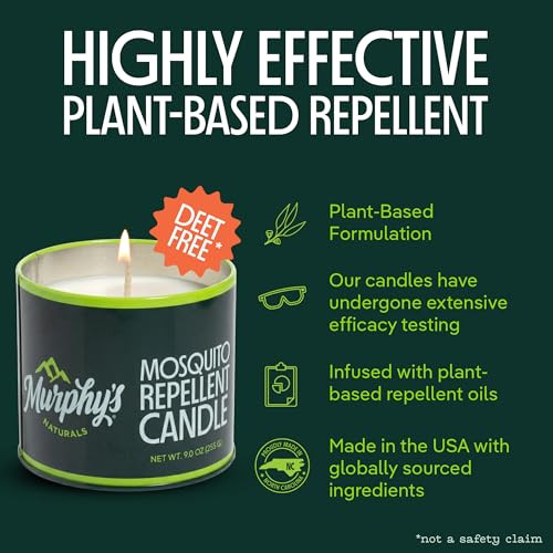 Murphy's Naturals Mosquito Bug Repellent Candle for Outdoor Patio, Citronella & Essential Oils, Soy/Beeswax Blend, 30-Hour Burn Time, 9 oz, 1-Pack