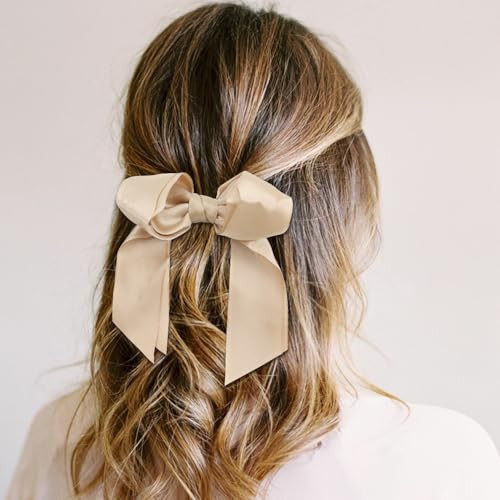 Lawie 6 Pack Satin Skinny Long Bowknot Hair Bows Scrunchies With Ribbon Bow Ponytail Holder French Twist Elastics Rubber Bands Chignon Bun Hairbands