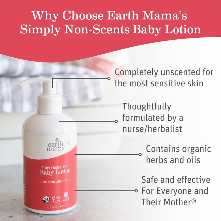 Earth Mama Simply Non-Scents Baby Lotion for Dry Skin - Calendula Cream for Newborn Skin Care - 8 oz - Fragrance Free - Infant Essentials