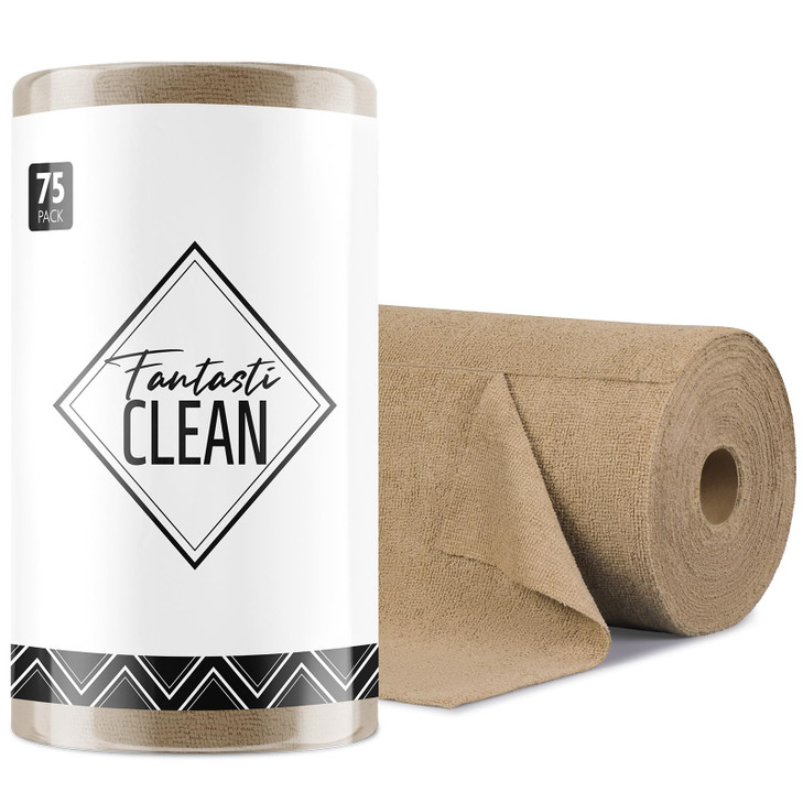 Fantasticlean Microfiber Cleaning Cloth Roll -75 Pack, Tear Away Microfiber Towels, 12" x 12", Reusable, Washable, Scratch Free, Ultra Absorbent for