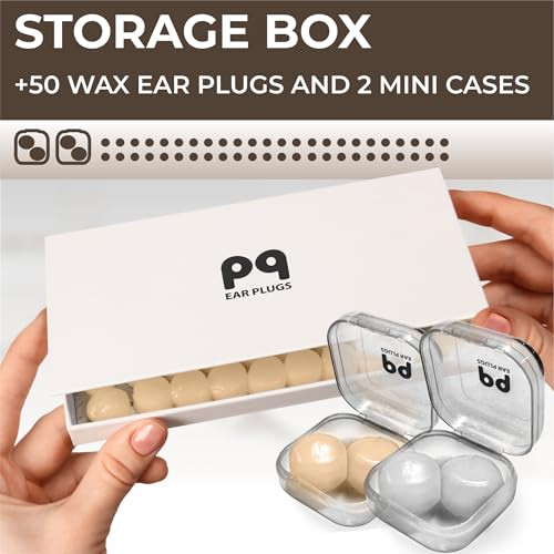 Peace&Quiet Wax Ear Plugs for Sleeping, Swimming - 50 Noise Cancelling Silicone Gel Wax Earplugs for Sleep and Swimmers, Sound Blocking 32Db, (50-Pil