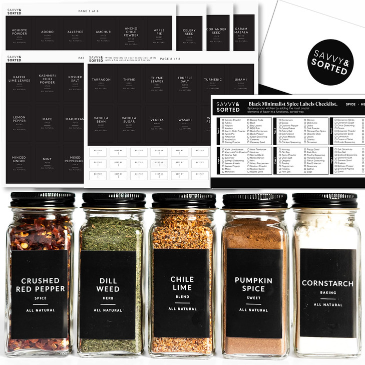 Minimalist Spice Labels for Spice Jars - 146 Spice Jar Labels Stickers for Containers, Waterproof Spice Stickers Preprinted - Spice Organising Herb S