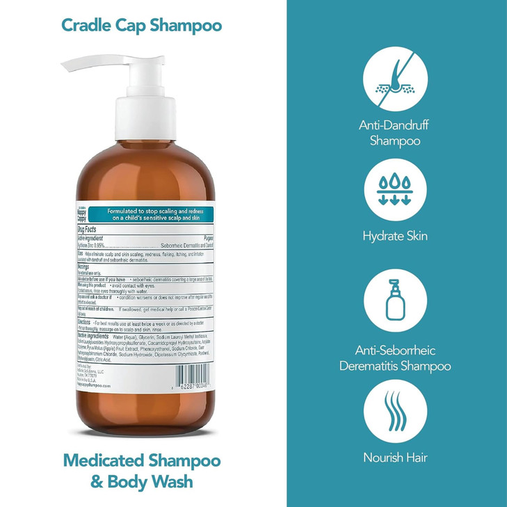 Happy Cappy Medicated Shampoo and Body Wash- Baby Dandruff Shampoo, Helps Cradle Cap and Seborrheic Dermatitis, Reduces Flakes and Redness, Dermatolo