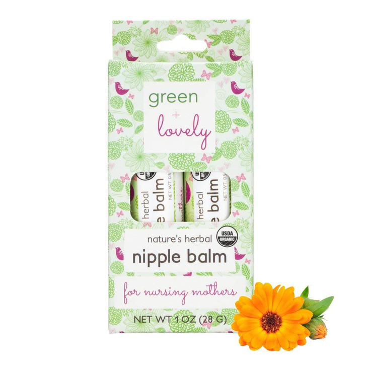 Green+Lovely Nipple Balm Organic Nature's Herbal Breastfeeding Cracked Nipples Soother Nursing Crack Ointment Essential Stick, Silky Calendula Infuse