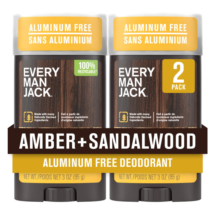 Every Man Jack Amber + Sandalwood Mens Deodorant - Stay Fresh with Aluminum Free Deodorant For all Skin Types - Odor Crushing, Long Lasting, with Na