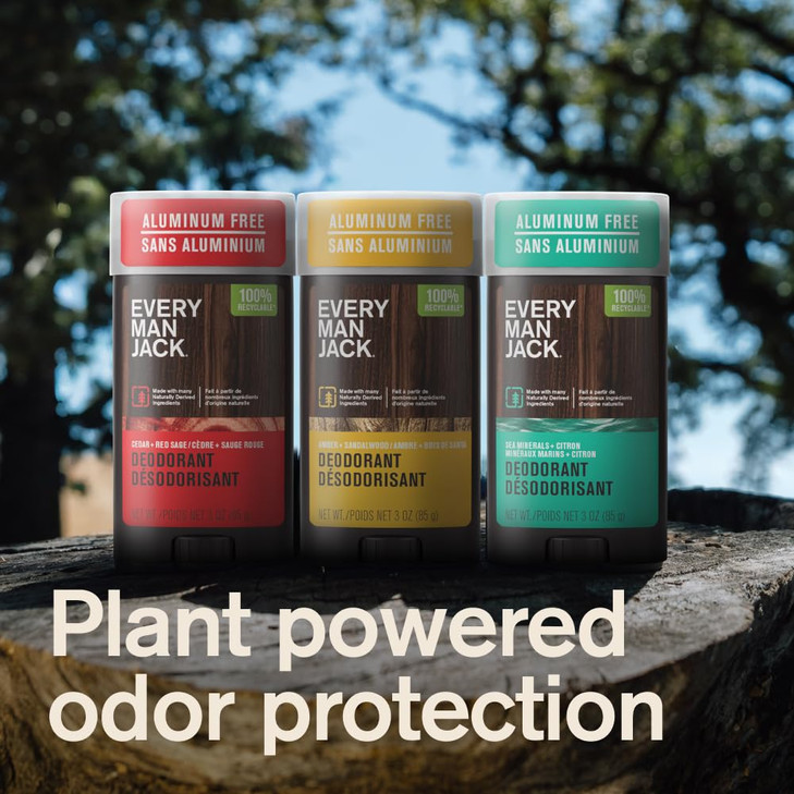Every Man Jack Amber + Sandalwood Mens Deodorant - Stay Fresh with Aluminum Free Deodorant For all Skin Types - Odor Crushing, Long Lasting, with Na