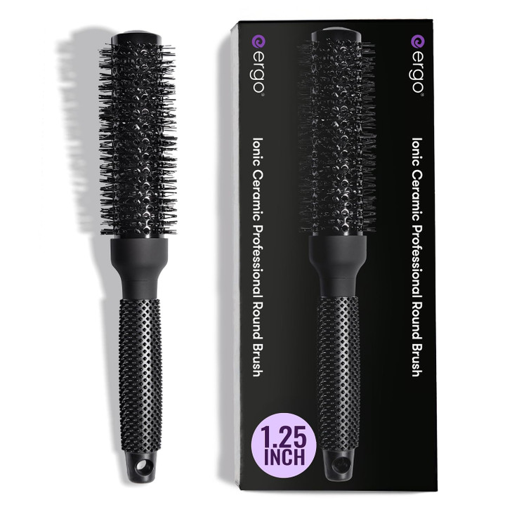 ERGO Ceramic Ionic Round Brush for Blow Out - Salon Quality Hair Brushes for Women - Roller Brush for Blow Drying, Wet and Dry Hair Styling, Volumizi