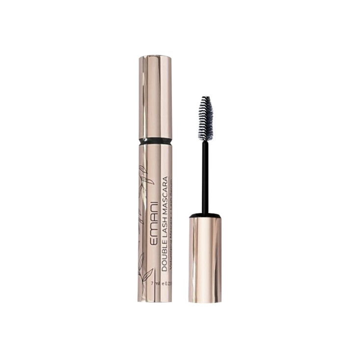 Emani Double Lash Volumizing Mascara for Sensitive Eyes - 3X Volume, Length & Lift, Hypoallergenic, Smudge-Proof, Vegan & Cruelty-Free - Granite Blac