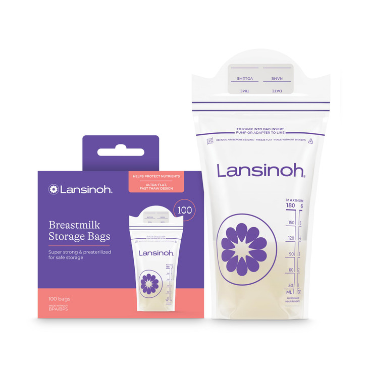 Lansinoh Breastmilk Storage Bags, 100 Count, Baby Essentials, Fast Freeze & Thaw Breast Milk Bags for Baby Bottle Feeding, Strength & Stretch, 6 Ounc