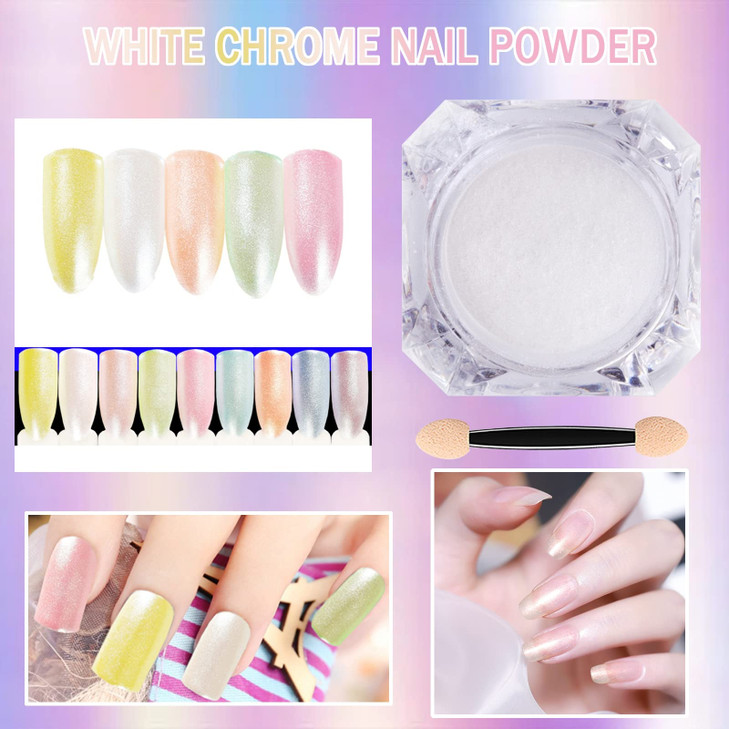 White Pearl Chrome Nail Powder, Pearlescent White Nail Art Jewelry Glitter Powder Symphony Mermaid Pearl Neon Nail Powder, The Powder Is Fine and Shi