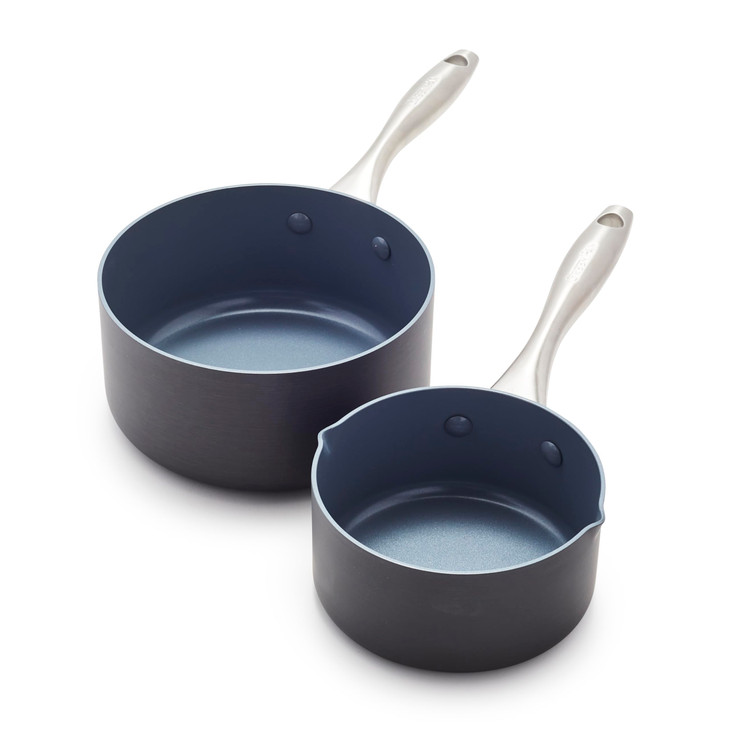 GreenPan Lima Hard Anodized Healthy Ceramic Nonstick 1QT and 2QT Saucepan Pot Set, PFAS-Free, Oven Safe, Gray