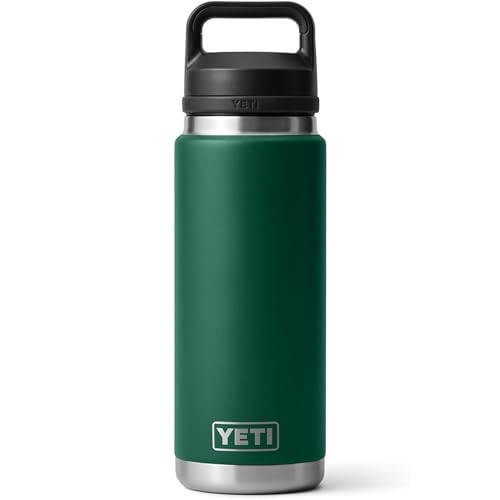 YETI Rambler 26 oz Bottle, Leakproof, Vacuum Insulated, Stainless Steel with Chug Cap, Black Forest Green